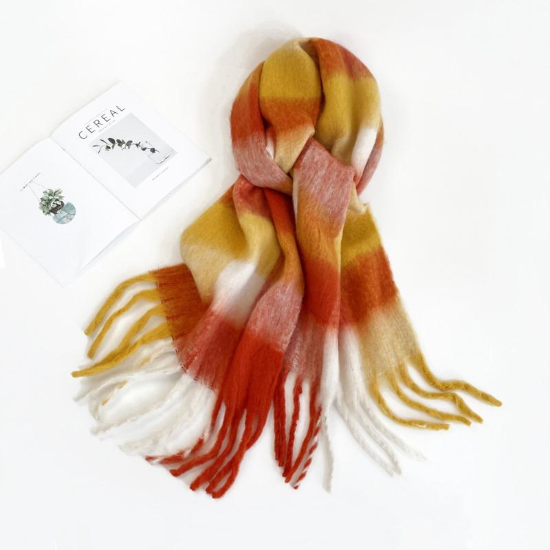 Color Plaid Scarf Women's Winter Warm Scarf Mohair Thickened Long Scarf Hot Shawl