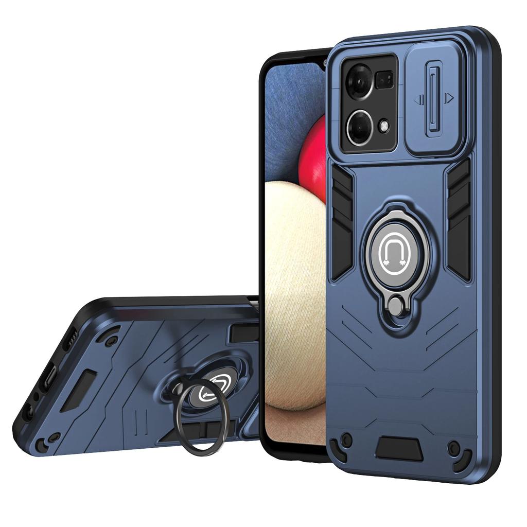 Rugged Armor Shockproof Phone Case For OPPO F21 Pro Reno 7 8 4G Slide Push Window Metal Ring Holder TPU Frame Plastic Back Cover