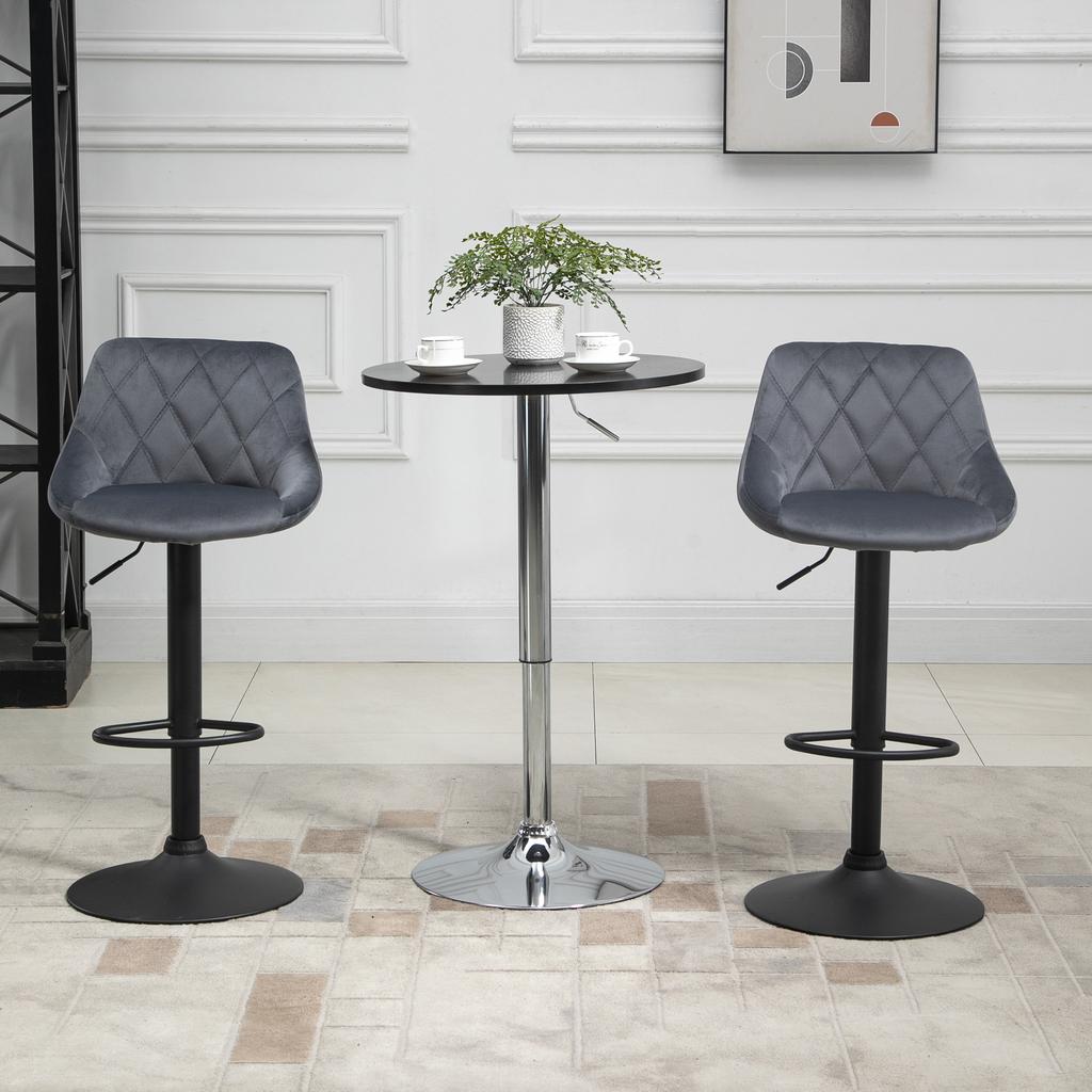 Set of 2 Height-Adjustable Bar Stools. 46x48x83-104cm. Gray and Black