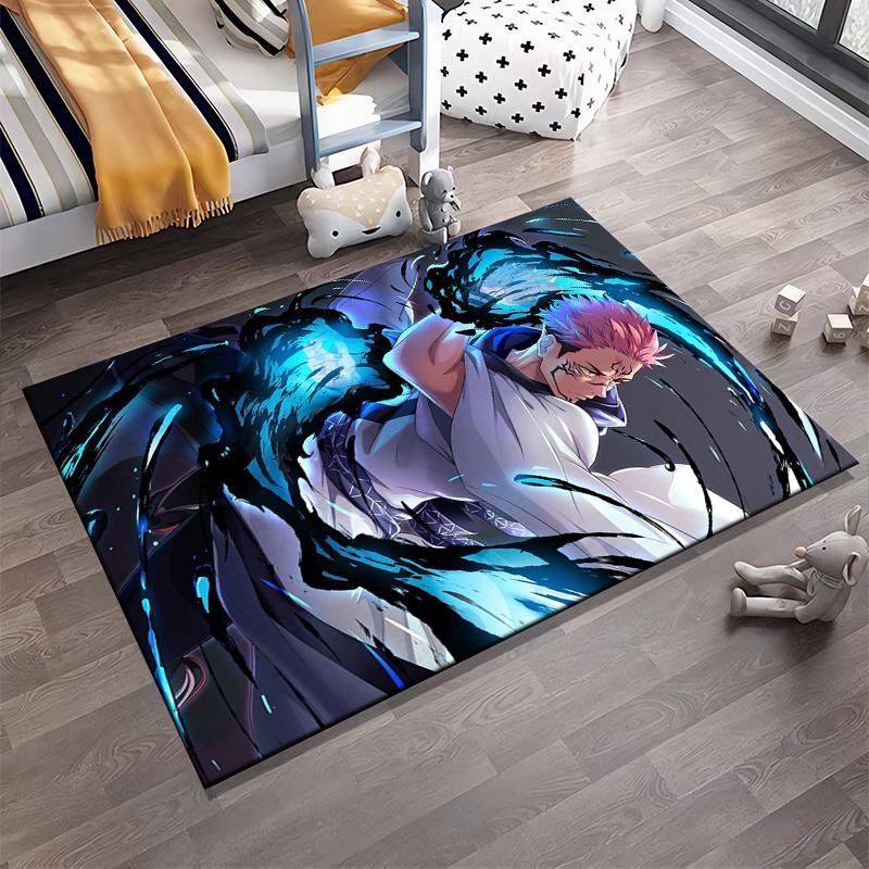 "Anime Style Carpet with Pink-Haired Warrior and Blue Energy Art" Suitable for use as an anti-slip for living room bedroom sofas