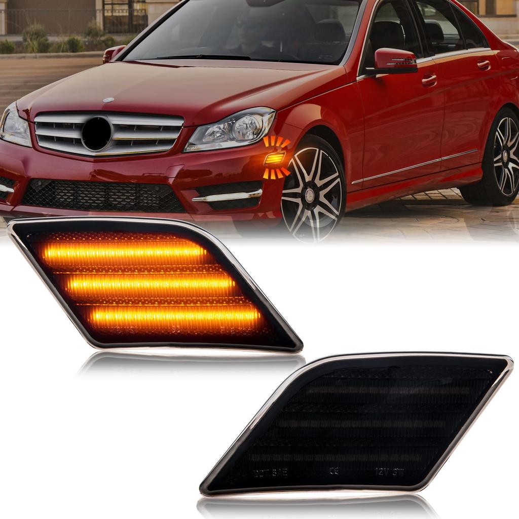 POPMOTORZW204 Side Turn Signal Flashing LED Side Marker C300C350C63AMG Turn Signal Genuine Replacement Accessories High Brightness Set of 2 Smoke