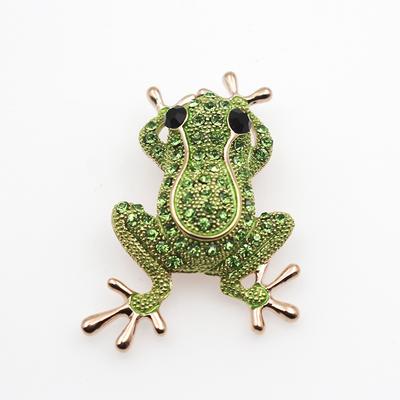 Luxury Green Crystal Frog Brooch Rose Gold  Color Animal Brooches Pins For Women Dress Coat Accessories