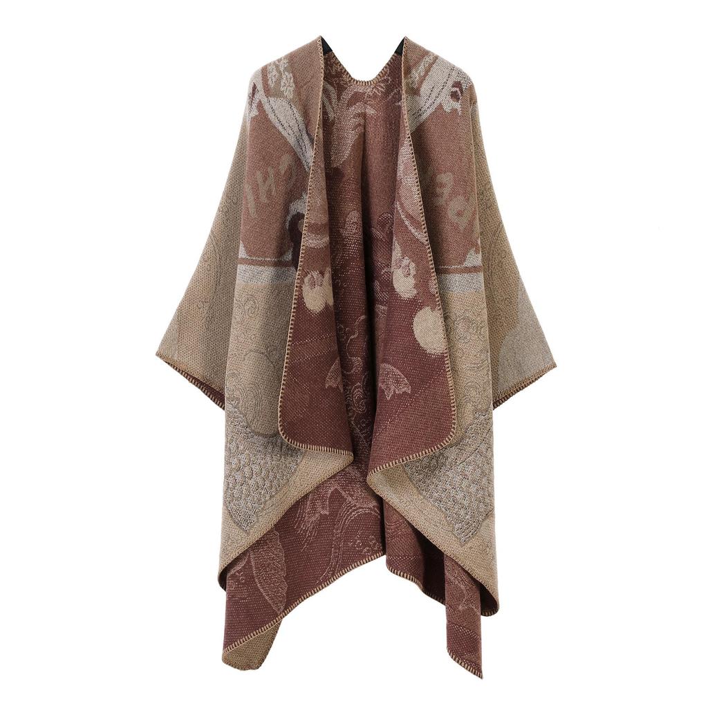 In-Stock Women's Double-Sided Tassel Shawl Cape - Classic Style, High-End, Warm, Perfect for Travel.