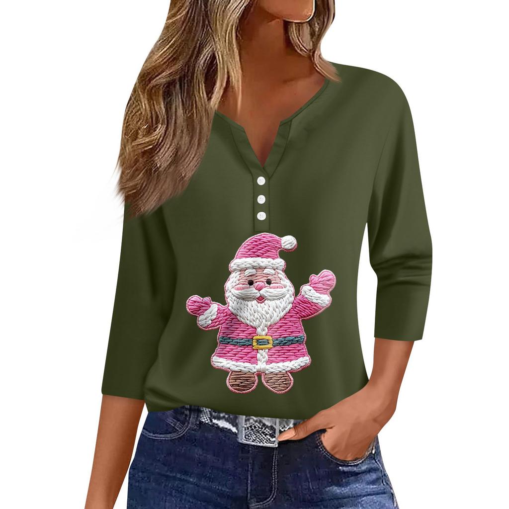 Γυναικείο μπλουζάκι μπλουζάκι με τύπωμα κουμπιού μανίκι 3/4 Καθημερινή μόδα για Σαββατοκύριακο Basic V-λαιμόκοψη κανονικό μπλουζάκι