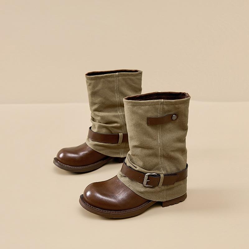 Martin boots women's autumn new thick heel pile boots temperament French fashion belt buckle medium boots women's boots