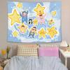 Cute Cartoon Kids and Stars Tapestry Wall Hanging Light Blue Sky Yellow Star Costume Aesthetic Wall Art Bedroom Decor