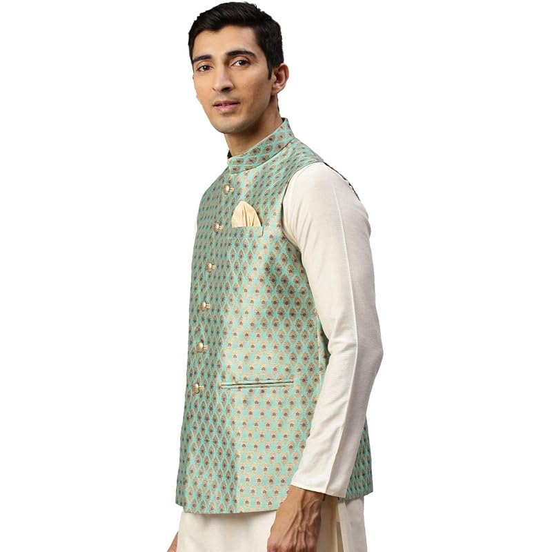 Manyavar Men s Nehru Jacket (JAC180_Green_M) M зелёный