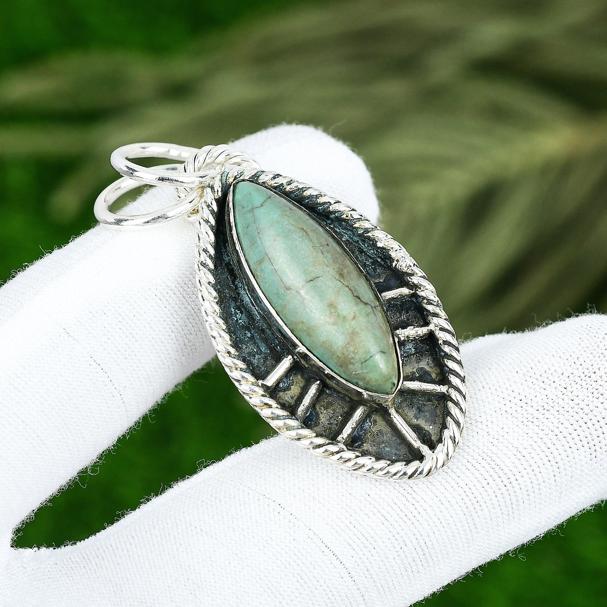 

Friendship Day Deal Natural Tibetan Turquoise 925 Silver Throat Chakra Pendant