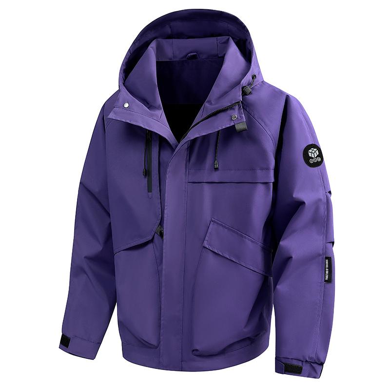 Men's Singles Outdoor Sports Casual Versatile Mountaineering Suit Hooded Pure Color Couple Waterproof Multifunctional Jacket