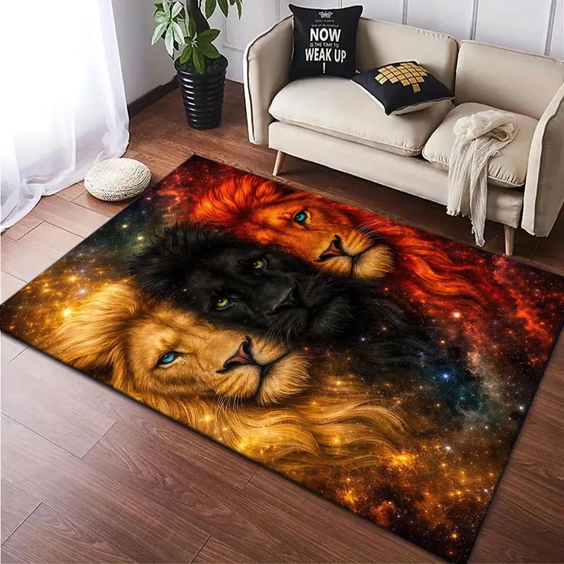 Tappeto Tappetino Stampato con Motivo Leone 1Pz per Soggiorno Camera da Letto Casa Decorazione Divano, Tappetino Antiscivolo Tappetino per Pavimento