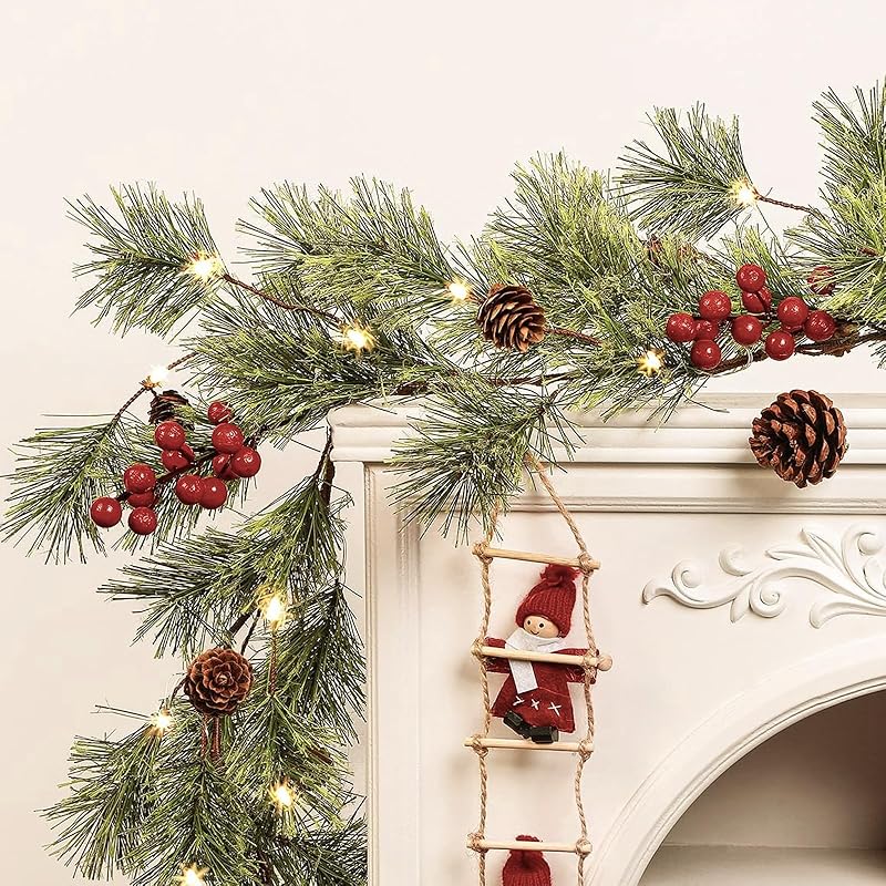 SHareconn 2 шт. 1,8 м предварительно освещенная дымчатая рождественская гирлянда с таймером на батарейках, разноцветные огни, освещенная гирлянда из кедра и сосны с шишками для камина 6ft-1pc