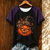 Women's Casual Halloween Striped Print Short Sleeve T-Shirt