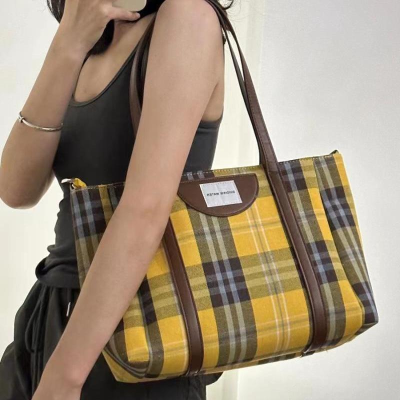 

Gainny Y2K Vintage Plaid Tote Bag Women Luxury Designer Large Capacity Shoulder Bag Female Commuting Casual 2024 Fashion Handbag жёлтый