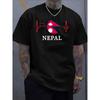 Nepal Flag Heartbeat Design T-Shirt,Round Neck Short Sleeve Summer Casual & Athletic Wear,Machine Washable Nepali Pride Apparel for Outdoor Activities