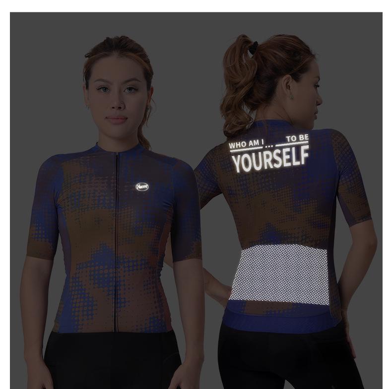 NUCKILY Women's Slim Fit Short Sleeve Cycling Jersey - Matrix Reflective Summer Riding Gear