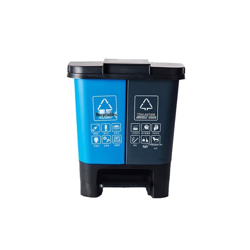 Twin-Compartment Thickened Trash Can with Lid - Large Capacity Pedal Bin for Kitchen & Outdoors