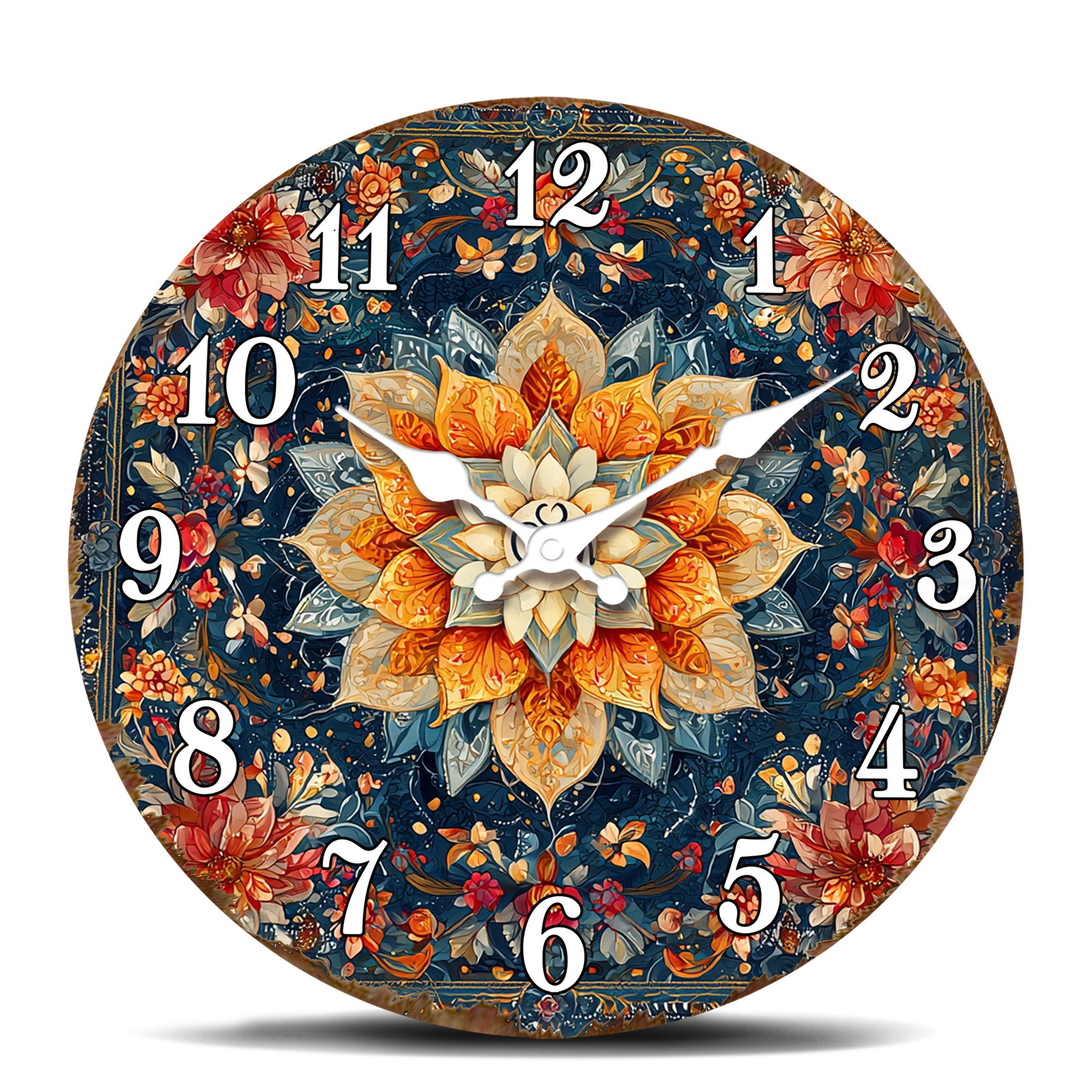 Vibrant Floral Mandala Round Wall Clock, Bohemian Flower Design Decorative Wall Art Clock, Colorful Home Decor Timepiece 10 inch