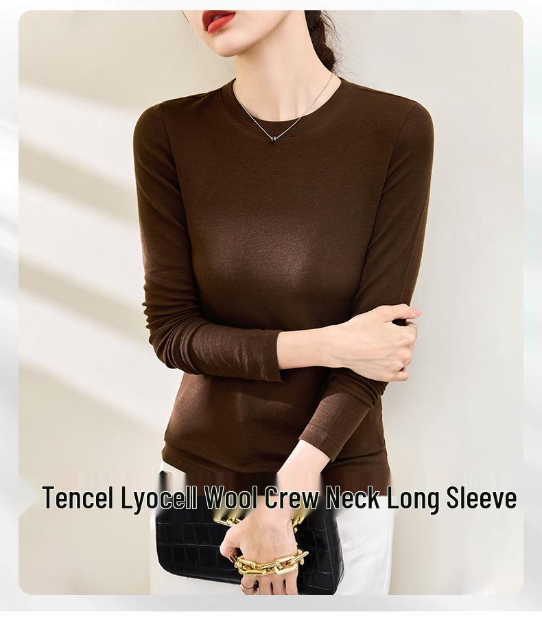 Women's White Mask Tencel Lyocell Wool Long Sleeve Slimming Base Layer Top - 2025 Autumn/Winter Collection