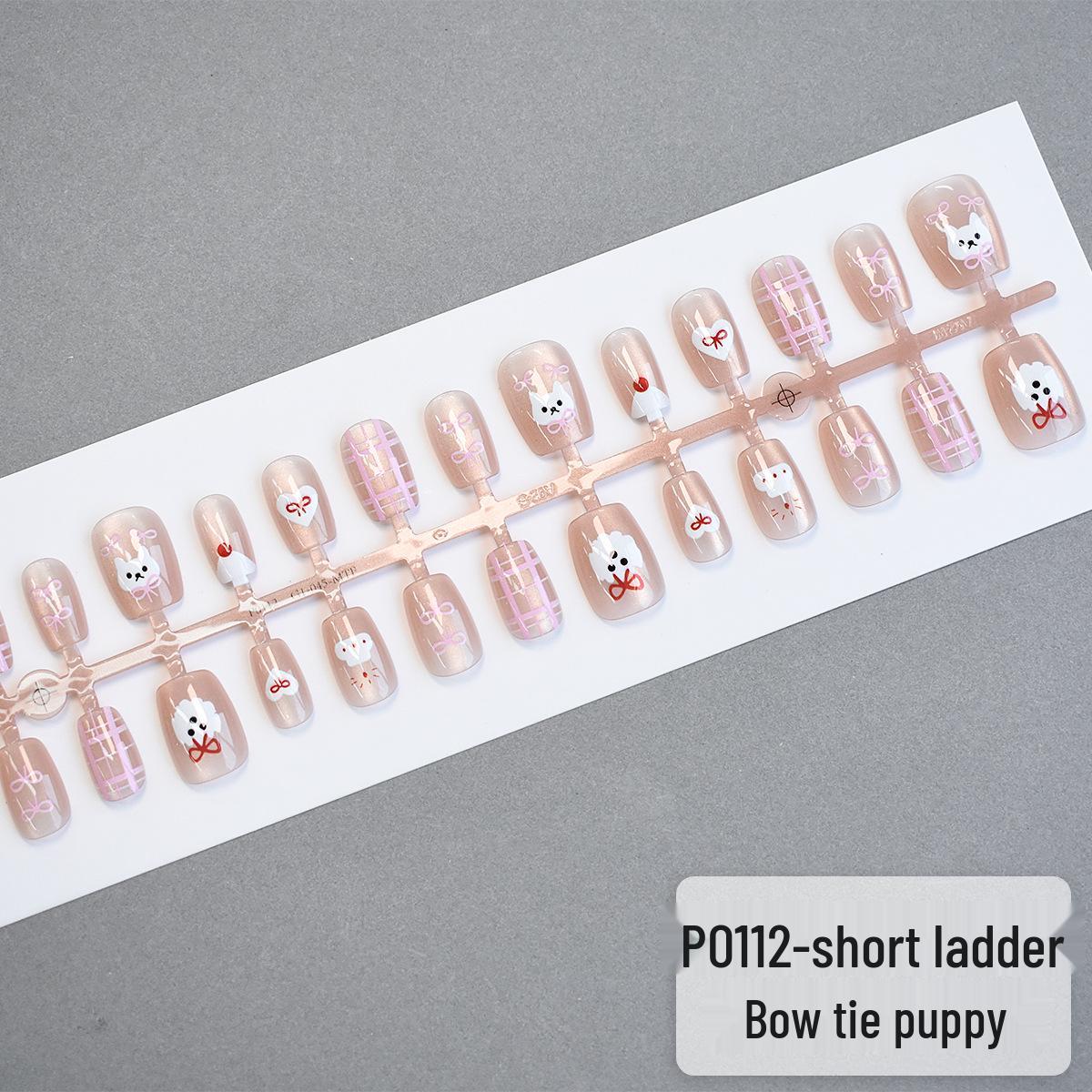 

30-Piece Striped Cat Eye Nail Art with Heart, Bow, Dog, Bear, and Gingham Designs