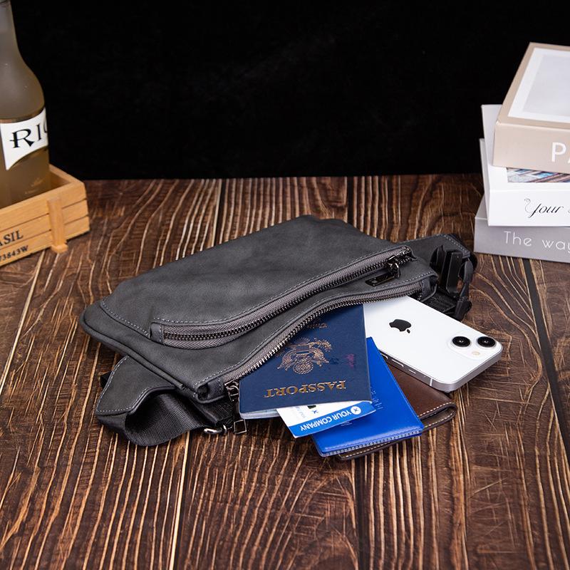 Borsello da Uomo in Pelle Retro a Tracolla - Borsa Multifunzionale da Petto e per Cellulare