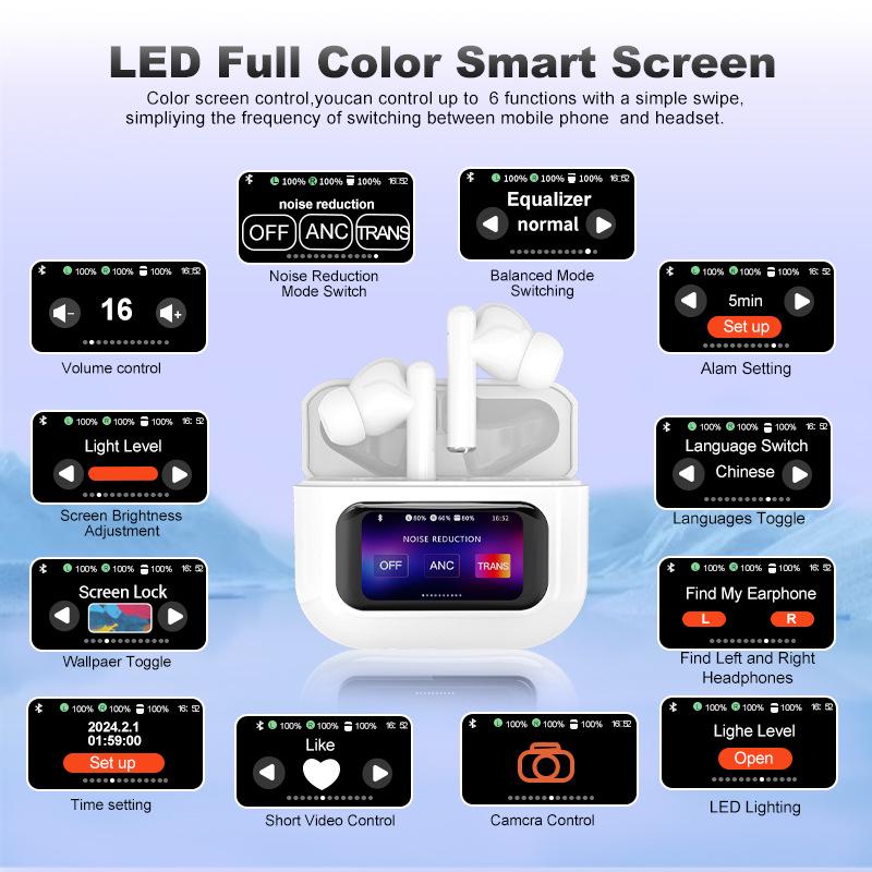 TW549 Bluetooth Earbuds: Ultra-Long Battery, ANC Noise Cancelling, Display Screen, Wireless