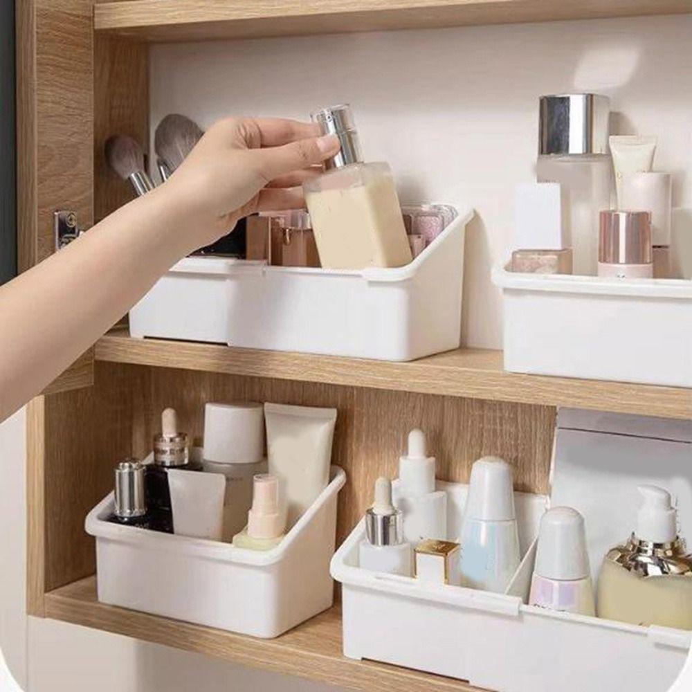 Plastic Extendable Mirror Cabinet Storage Box Adjustable With Divider Cosmetic Storage Box White Lipstick Storage Box Office