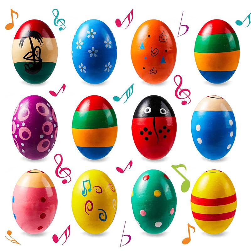 5Pcs Wooden Egg Shakers Musical Instruments Baby Kids Preschool Early Educational Montessori Toys Party Favors Classroom Prizes