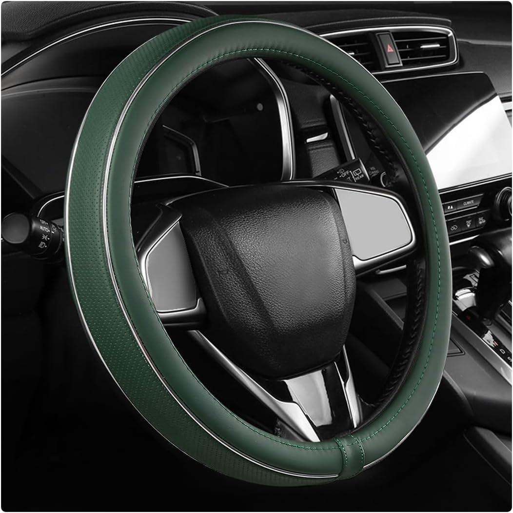 Steering Wheel Cover, Breathable Anti-Slip Car Steering Wheel Protector-Green
