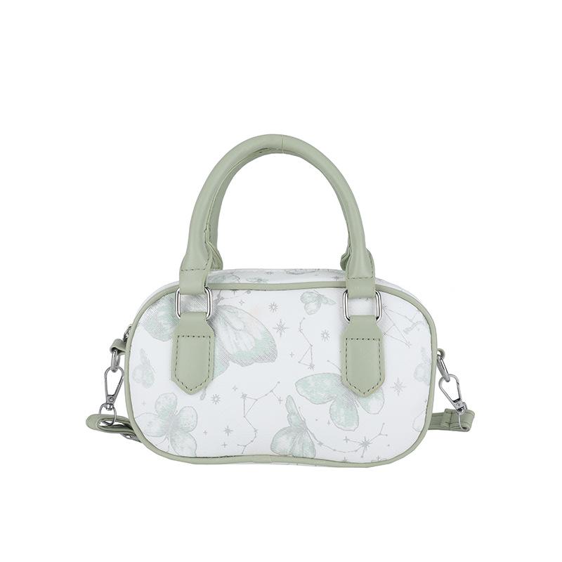 

Fashion printed portable small bag Korean version bow shoulder oblique span bag Boston small bag commuter bag зелений