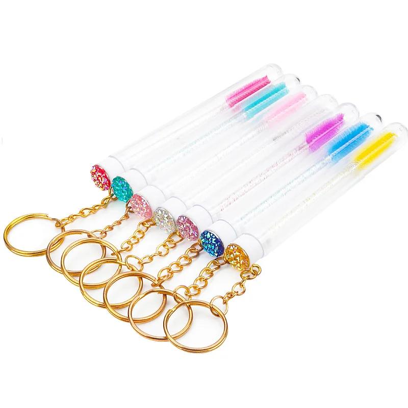 10Pcs Tube Eyelash Brush With Gold Keychain  lash extension supplies Disposable Eyelash Brush Brow and Lash Comb make up brushes