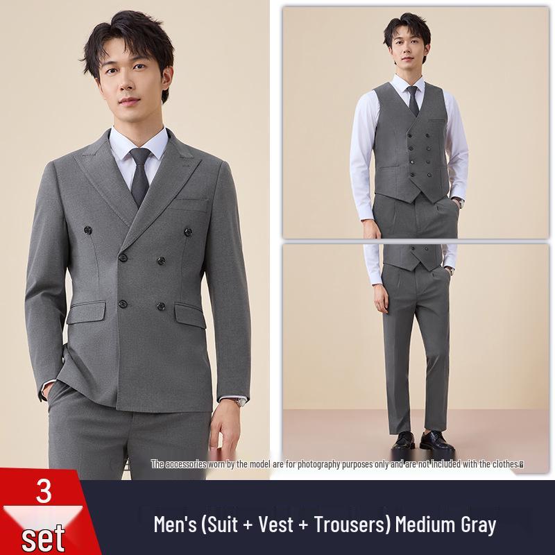 Men's Autumn/Winter Double-Breasted Suit Set - Professional Business Attire for Hotel Managers