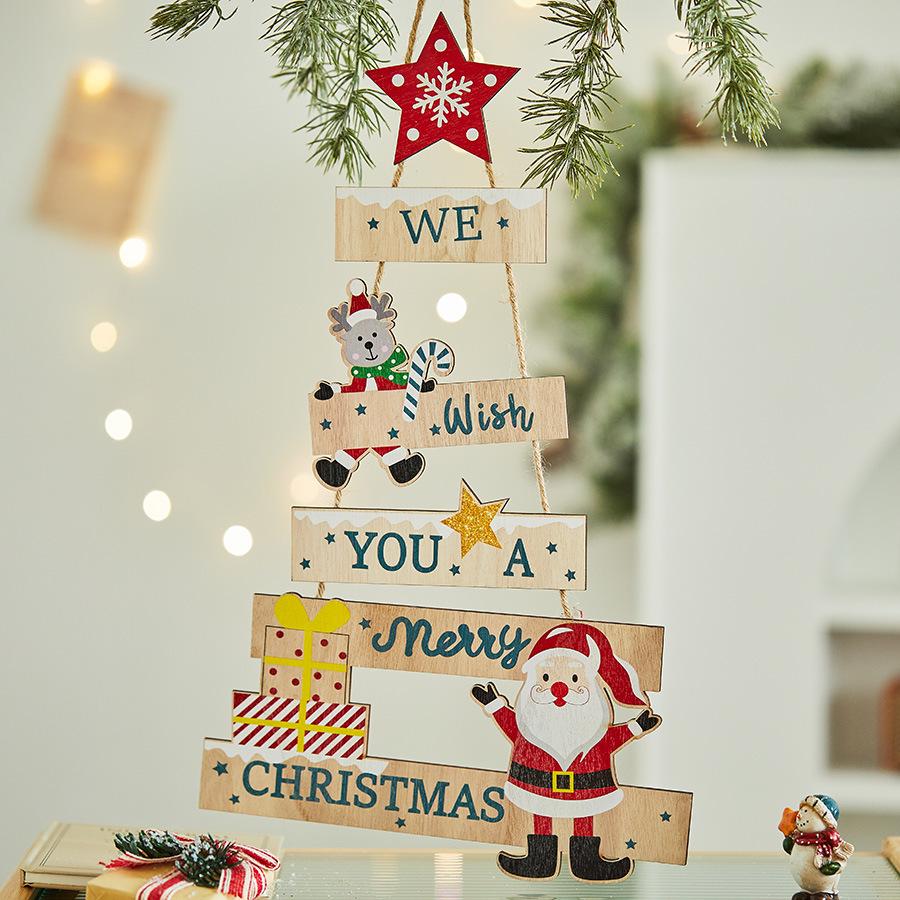 Old Man Snowman Wooden Ladder & Letter Sign Christmas Tree Ornaments for Door & Window Decorations
