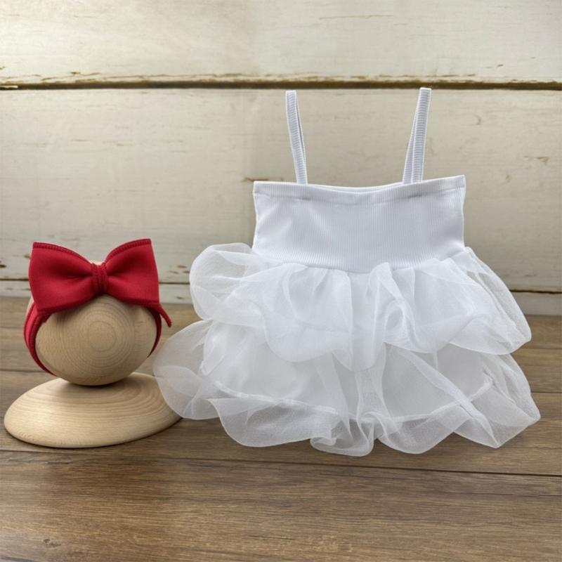 Delicate Baby Girls Tulle Dress Breathable Polyester Fabric Newborns Photo Studio Props Layered Skirt With Headdress