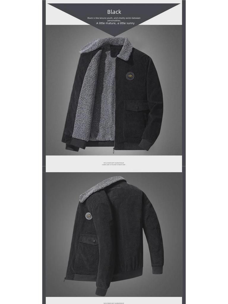 Men's 2023 Winter Lambskin Velvet-Lined Thickened Corduroy Jacket