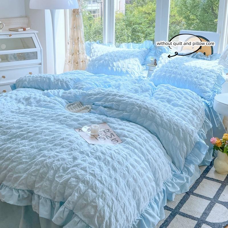 3-delige Koreaanse kant Beddengoedset seersucker Dekbedovertrekset (1*Dekbedovertrek + 2*Kussensloop, Zonder Vulling)voor slaapkamer gastenkamer 135x200cm3pcs blauw