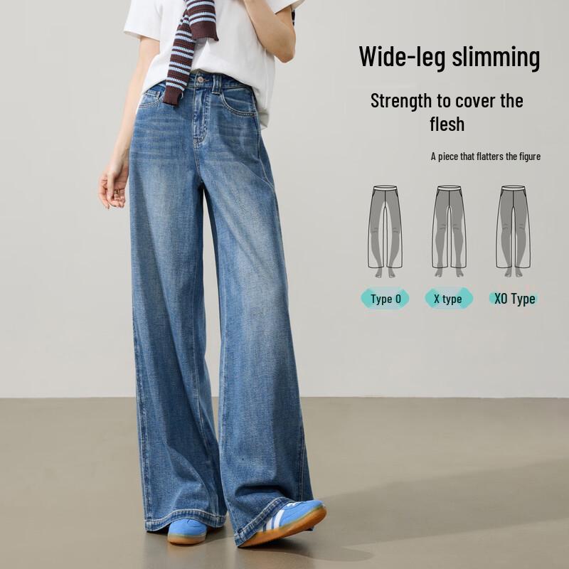 ESE-Y Women's Tencel Cotton Straight Wide-Leg Jeans