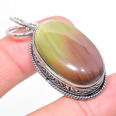 Natural Polygram Jasper Gemstone 925 Sterling Silver Gift Pendant 1.89" D1w19