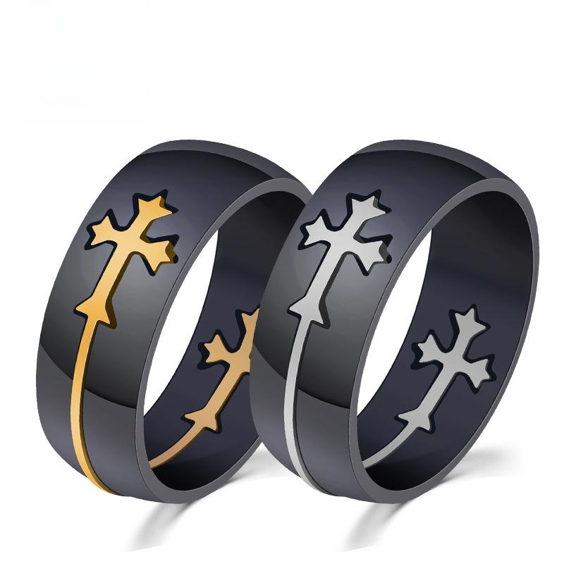 European and American Style Detachable Titanium Steel Two Color Cross Ring Stainless Steel Ring