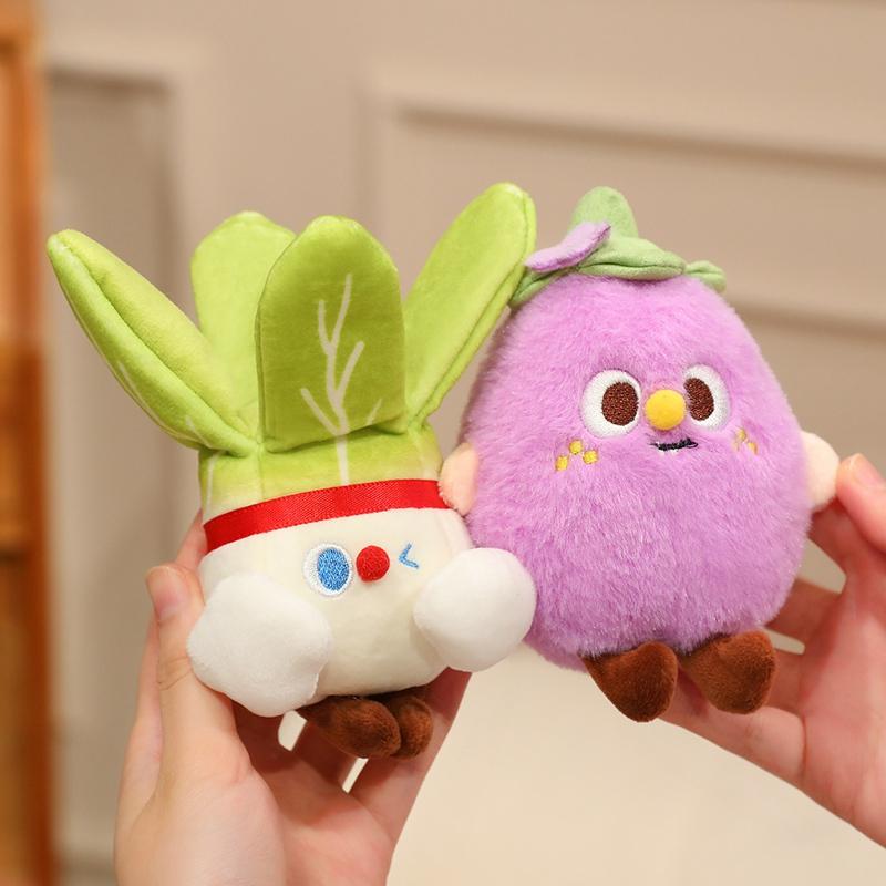 Cute Vegetable Plush Pendant Toys Soft Cartoon Stuffed Garlic Broccoli Eggplant Pumpkin Funny Keychain Birthday Xmas Gifts