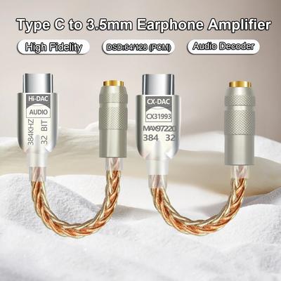 Earphone Amplifier USB C To 3.5mm HiFi Audio Decoder Cable Adapter DAC CX31993 CB1200AU Sound Card Digital Decoder For Phone Pad