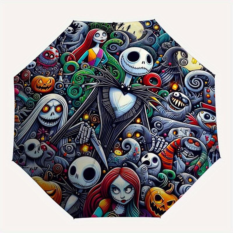 Nightmare Before Christmas, Halloween Automatisches Öffnungs- und Schließschirm - 8-Rippen FaltDesign, Leicht und Tragbar, Geeignet für D