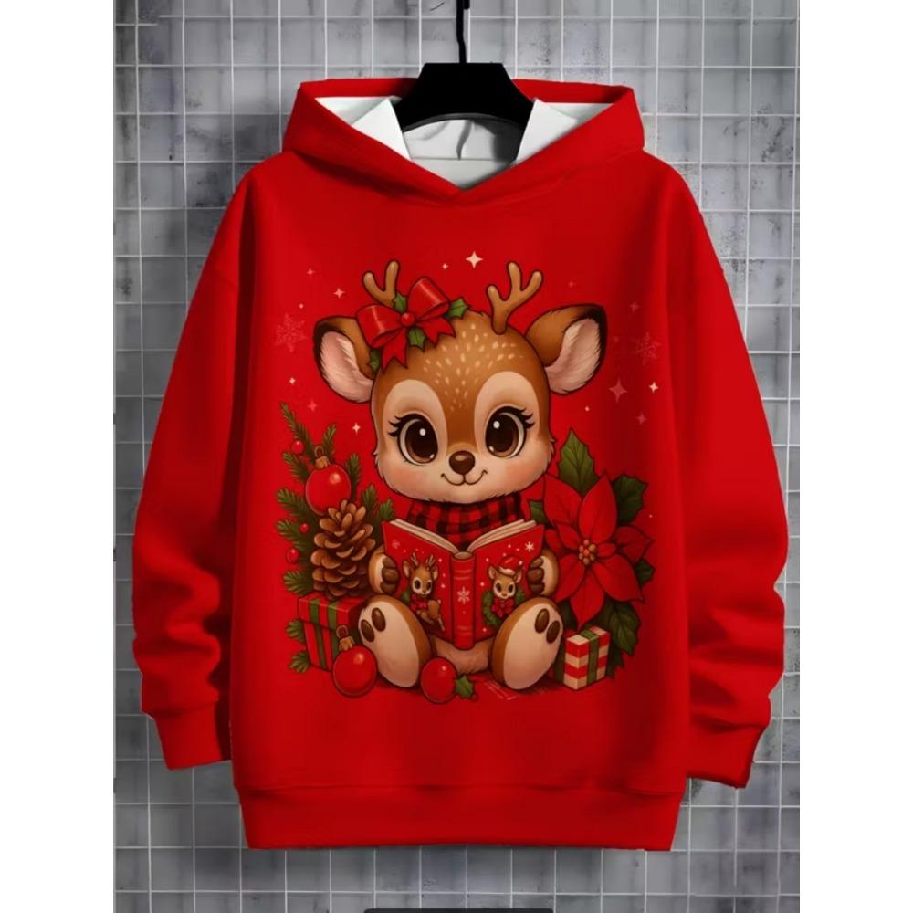 Child Sweatshirt Christmas Hoodie Cartoon Kawaii Santa Claus Print Sweatshirt for Girls Funny Holiday Party Clothes for Children