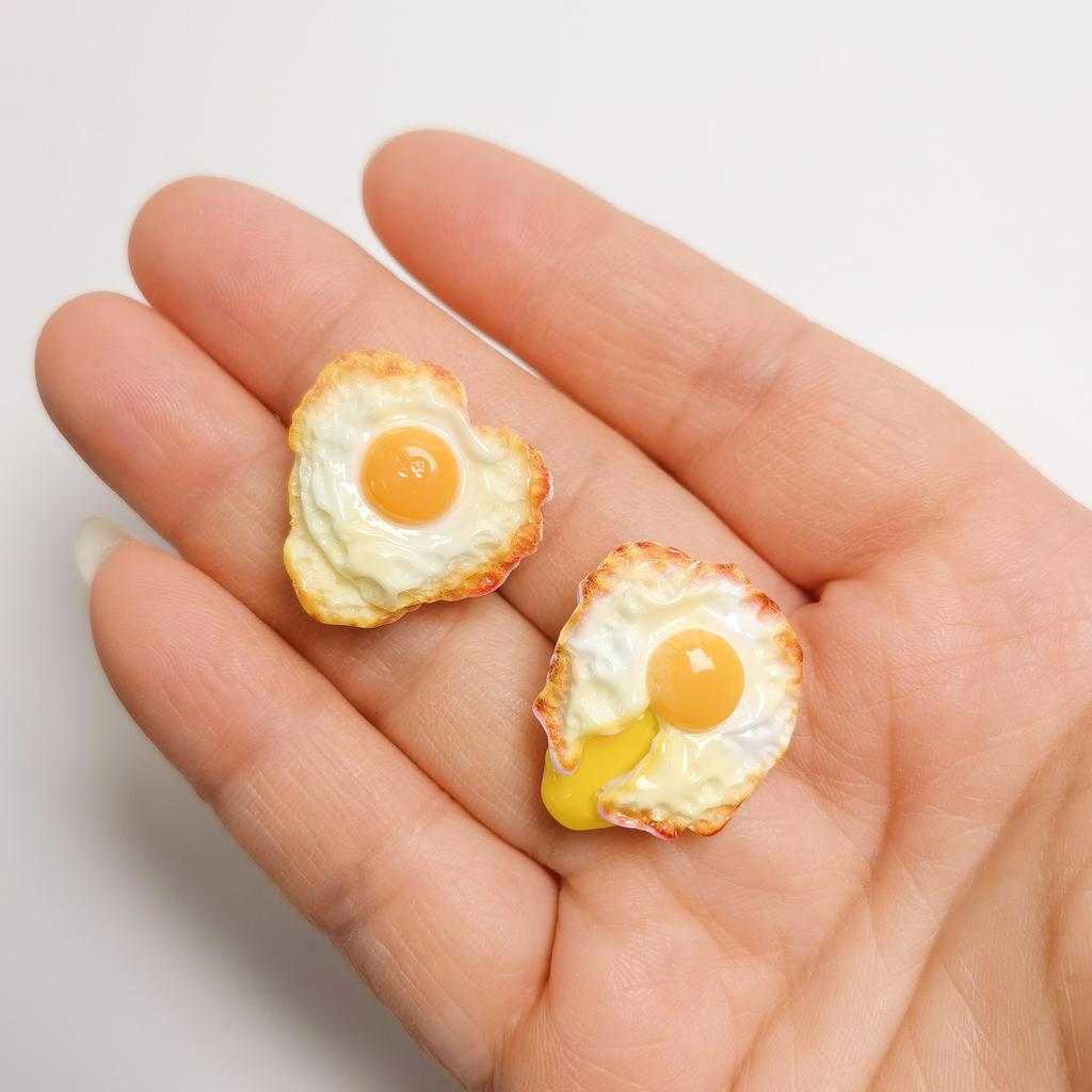New Sweet 100Pcs Fried Egg Resin Flatback Cabochon Artificial Food Themed No Hole Beads for Jewelry Making Scrapbooking Supplier