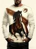 Men's T-Shirt Running Horse Graphic 3D Print Fashion Long Sleeve Crew Neck Unisex Tee Shirt Casual Summer Personality Men's Top