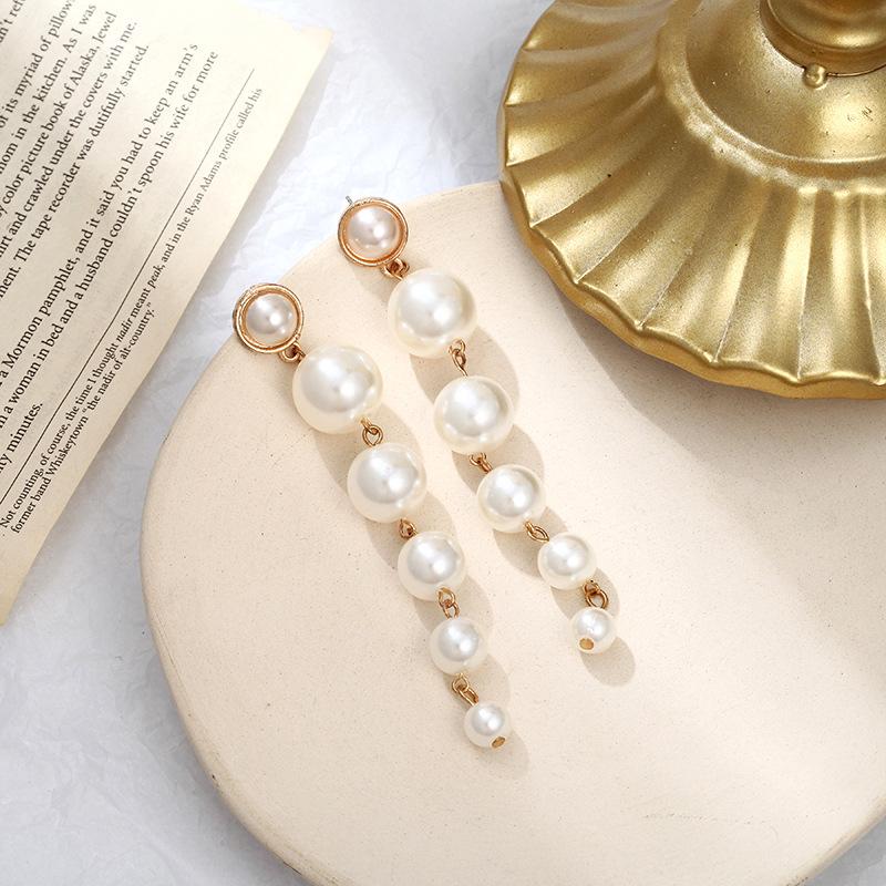 Long Tassel Pearl Earrings: Stylish European & American Design with Imitation Pearl Studs