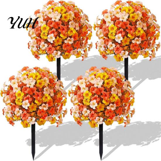 Reusable Plastic Flowers for DIY Crafts Artificial Fall Outdoors, Fake Autumn Topiary Ball, UV Resistant Faux Mums with Ground Home Styling