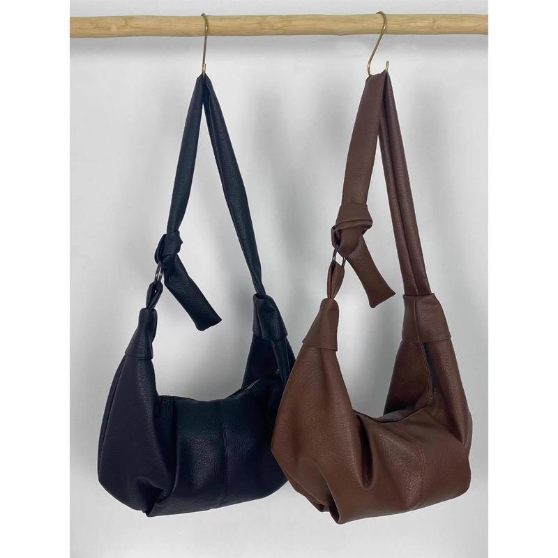 Retro Soft Leather Pleated Dumpling Bag Lazy Style Casual Versatile Commuter Shoulder Messenger Bag Croissant Bag