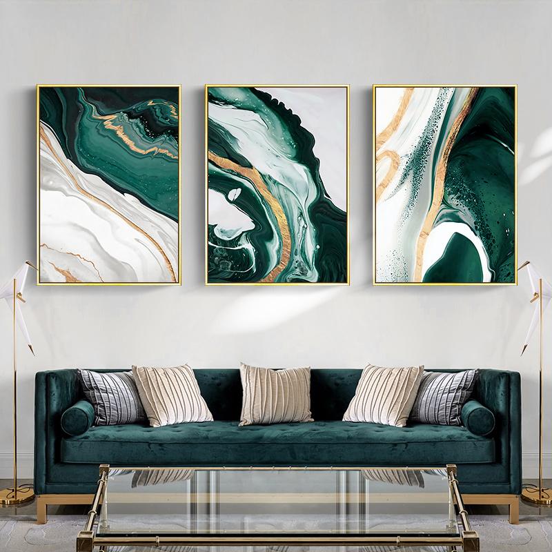 Modern Abstract Gold Foil Lines Green Canvas Art Paintings For Living Room Bedroom Posters And Prints Wall Poster Home Decor
