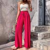 Pantaloni Larghi a Vita Alta Elastica da Donna Estivi Casual da Spiaggia Femminili Pantaloni Lunghi Ampi