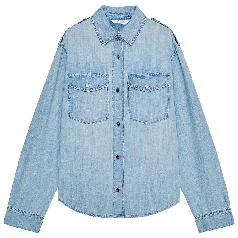 

Zaprha New Arrival Fashion Loose Strap Decoration Cotton Denim Lapel Long Sleeve Shirt Female Slim Looking 8197060 Sky Blue L